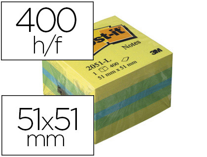 BLOC-NOTES POST-IT MINIS 51X51MM 400F REPOSITIONNABLES COLORIS RVE