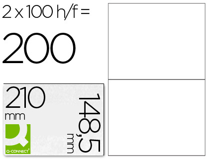 TIQUETTE ADHSIVE Q-CONNECT 210X148.5MM COINS DROITS IMPRIMANTE JET D'ENCRE LASER COPIEUR BOTE 100 FEUILLES 200 UNITS