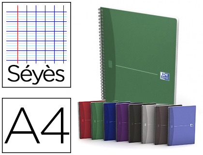 CAHIER SPIRALE OXFORD OFFICE ESSENTIALS COUVERTURE PELLICULE A4 100 PAGES SYS RGLE MARQUE-PAGE COLORIS ASSORTIS
