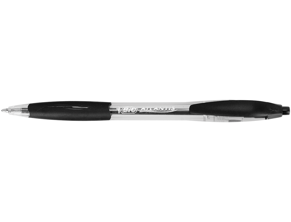 STYLO-BILLE BIC ATLANTIS ÉCRITURE MOYENNE 0.5MM ENCRE DOUCE BILLE RÉCTRACTABLE CORPS CRISTAL CLIP GRIP PRÉHENSION NOIR