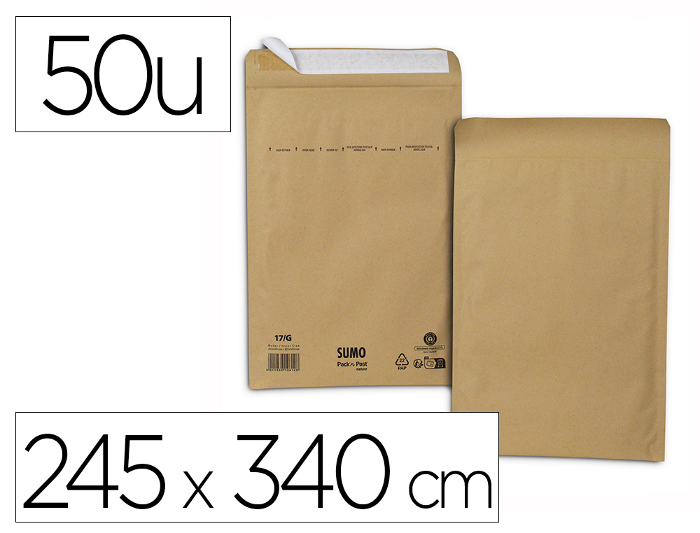 POCHETTE KRAFT SUMO G AUTO-ADH SIVE 245X340 MM      BOITE DE 50 UNITES