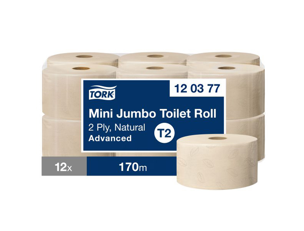 PAPIER TOILETTE TORK MINI T2 JUMBO NATUREL ADVANCED 2 PLIS ROULEAU 170M