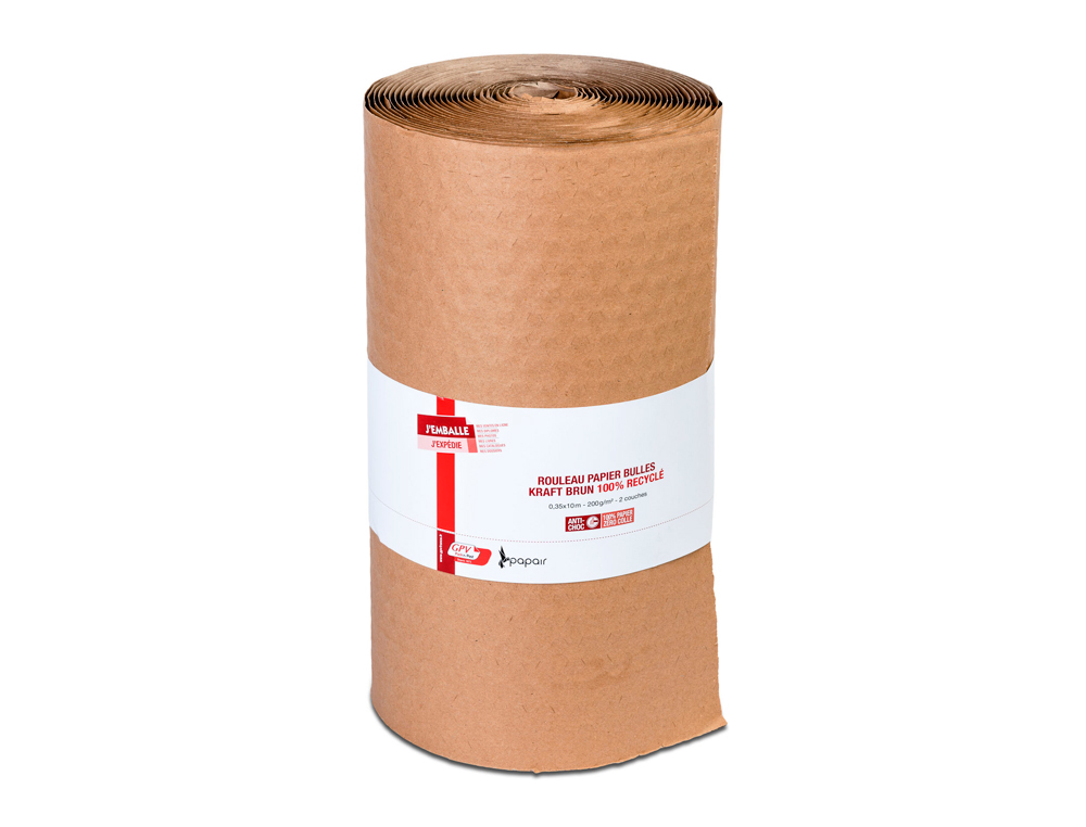 BULLE PAPIER GPV KRAFT RECYCLE 2 COUCHES 200GR       ROULEAU 0,35X10M COLORIS BRUN