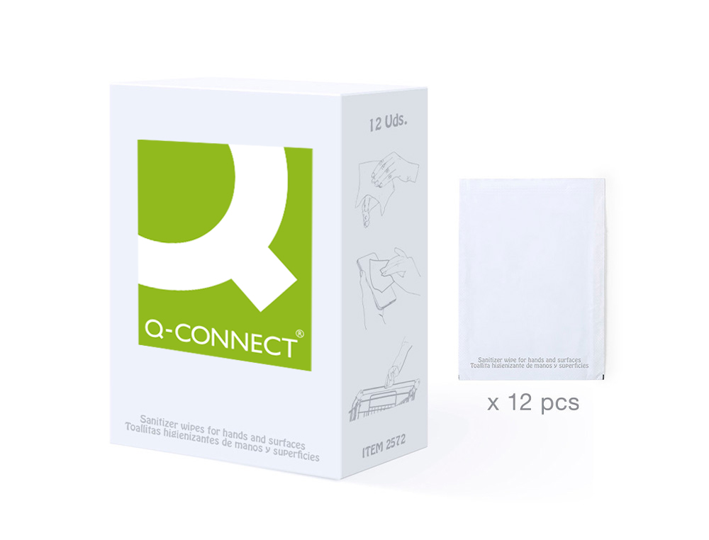 LINGETTE HYGIENISANTE HYDROALCOOLIQUE Q-CONNECT EN  SACHET INDIVIDUEL BOITE 12    UNITES