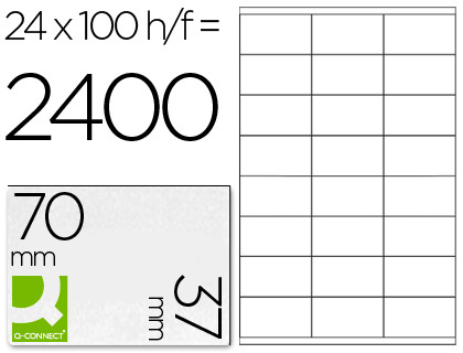 TIQUETTE ADHSIVE Q-CONNECT 70X37MM COINS DROITS IMPRIMANTE JET D'ENCRE LASER COPIEUR BOTE 100 FEUILLES 2400 UNITS