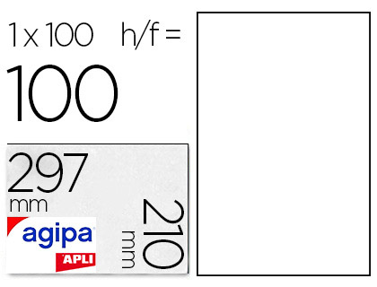 TIQUETTE ADHSIVE APLI AGIPA MULTI-USAGE 210X297MM TOUTE IMPRIMANTE BOTE 100 UNITS