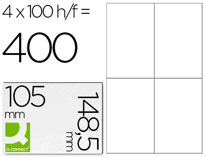 TIQUETTE ADHSIVE Q-CONNECT 105X148.5MM COINS DROITS IMPRIMANTE JET D'ENCRE LASER COPIEUR BOTE 100 FEUILLES 400 UNITS