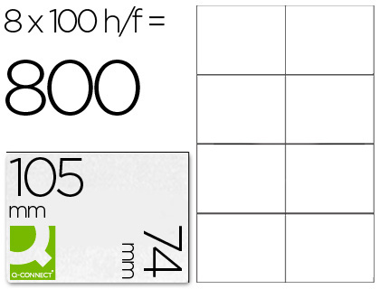 TIQUETTE ADHSIVE Q-CONNECT 105X74MM COINS DROITS IMPRIMANTE JET D'ENCRE LASER COPIEUR 8 TIQUETTES/FEUILLE 800 UNITS