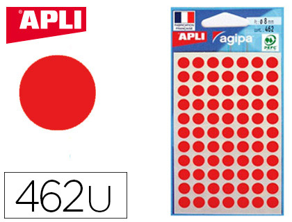 PASTILLE ADHSIVE APLI AGIPA DIAMTRE 8 MM COLORIS ROUGE POCHETTE 462 UNITS