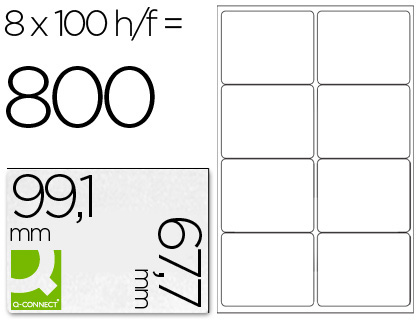 TIQUETTE ADHSIVE Q-CONNECT 99.1X67.7MM COINS ARRONDIS IMPRIMANTE JET ENCRE LASER COPIEUR BOTE 100 FEUILLES 800 UNITS